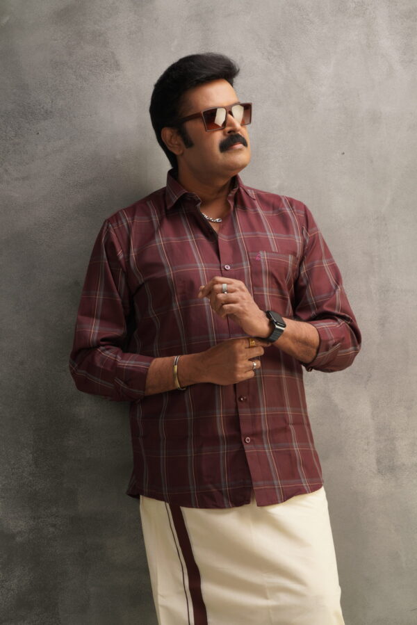 Maroon Checked Regular Fit Shirt - Image 3